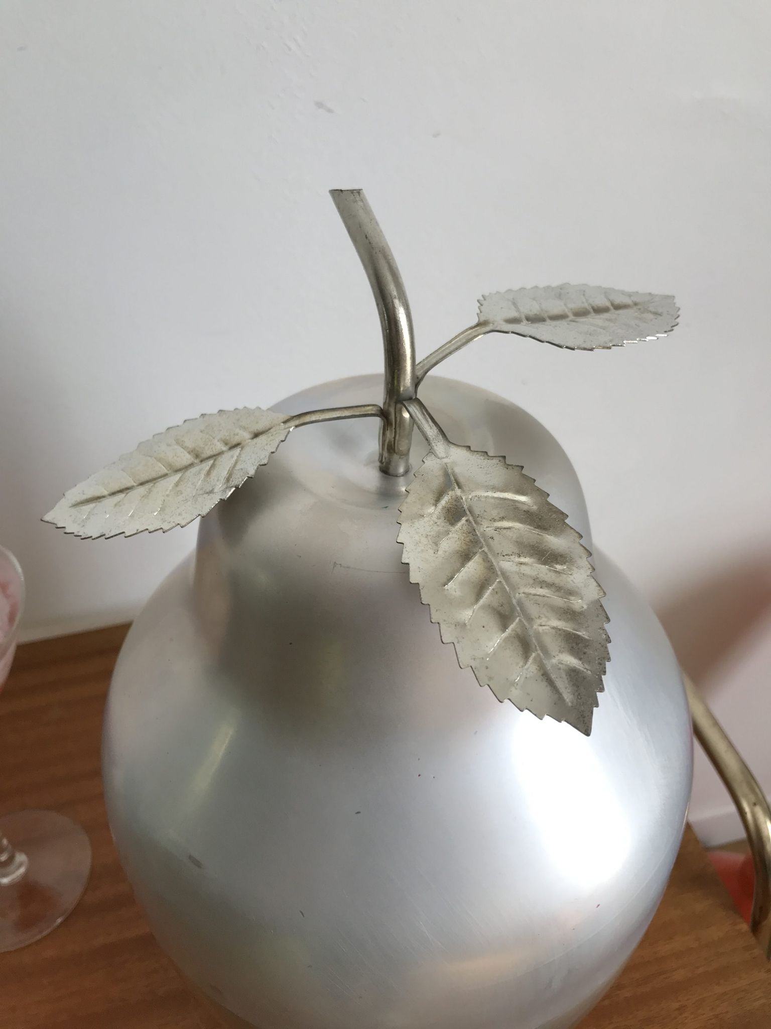 LARGE PEAR OR QUINCE IN BRUSHED ALUMINUM ICE BUCKET MADE IN ITALY AROUND 1970