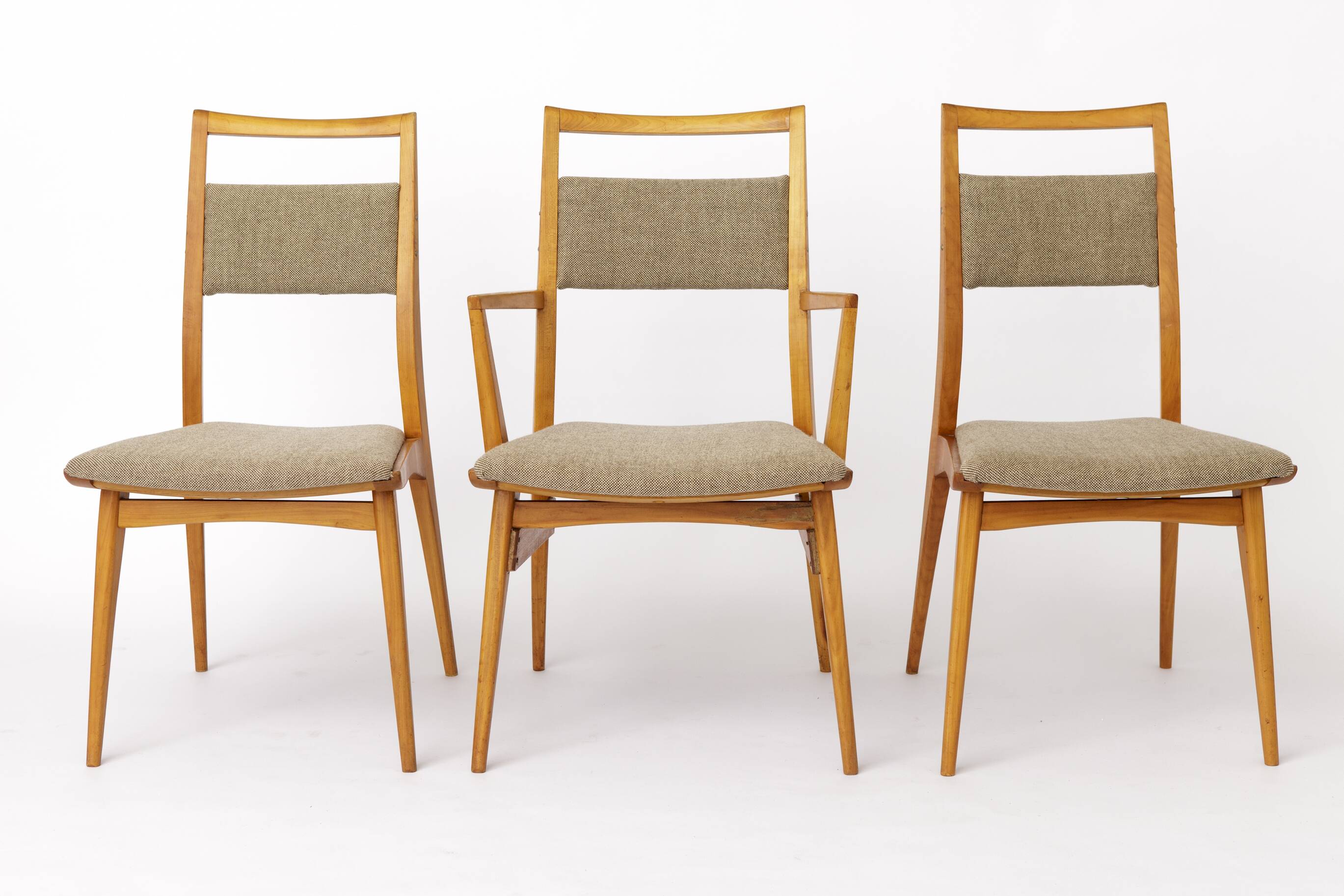 Set of 3 Vintage Beechwood Chairs, 2 Side & 1 Armchair, 1970s, Germany