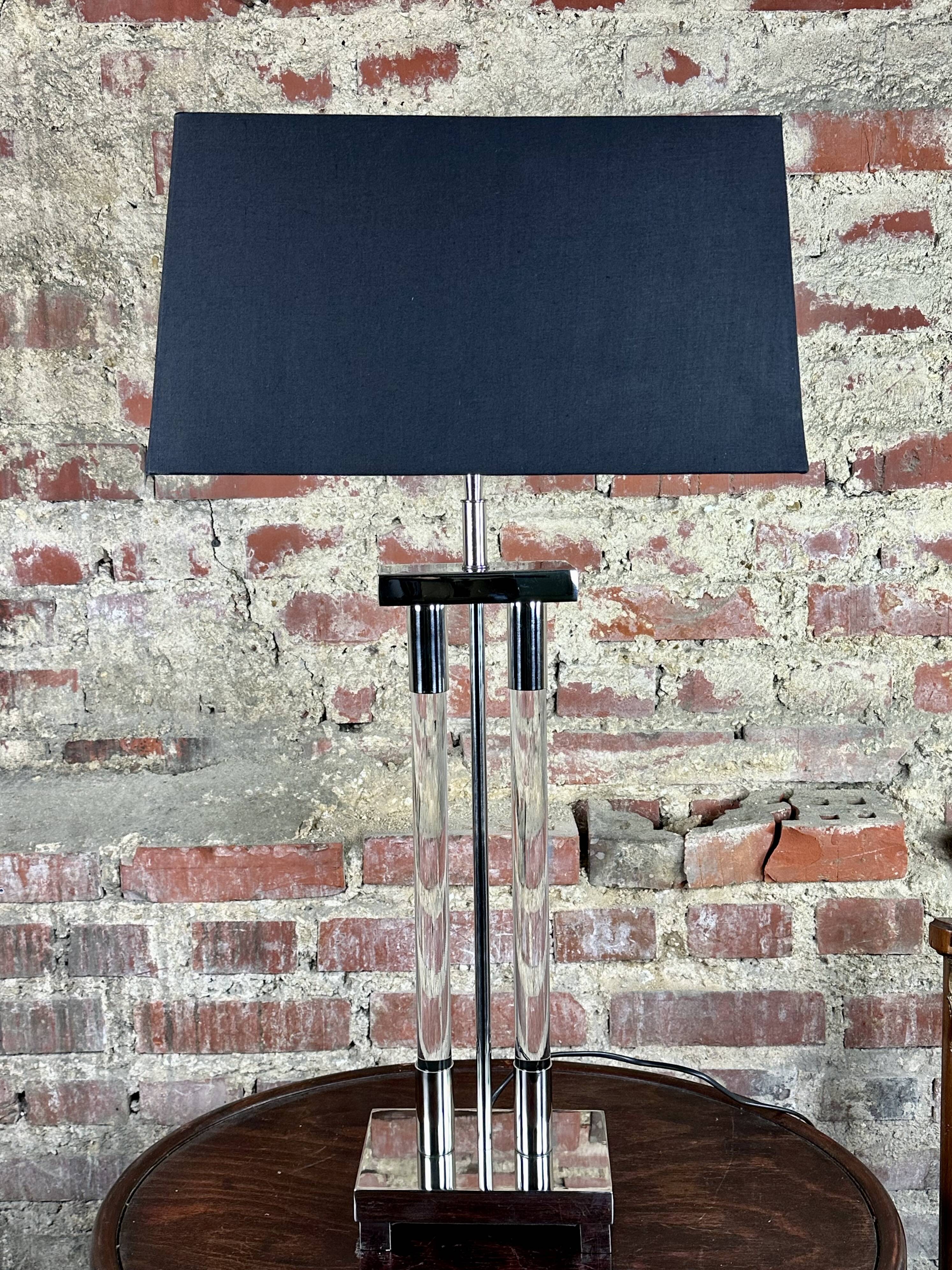 Designer lamp in chrome metal and Altuglass 1990s Ht 85 cm