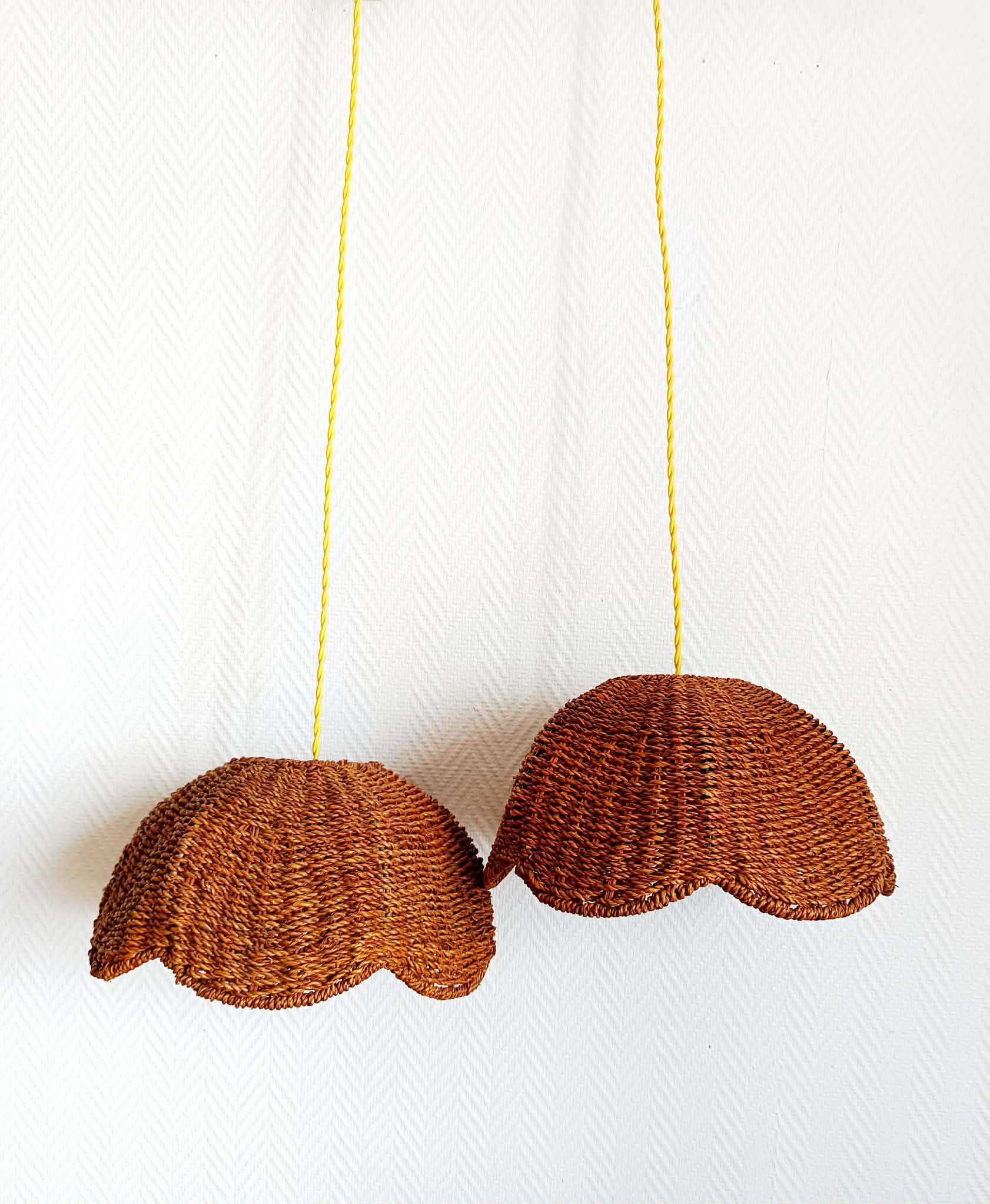 Pair of vintage wicker flower suspensions