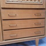 Wooden and rattan chest of drawers, 1960s
