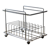 Rolling furniture serving for HIFI vinyl storage chrome & smoked glass 1970s