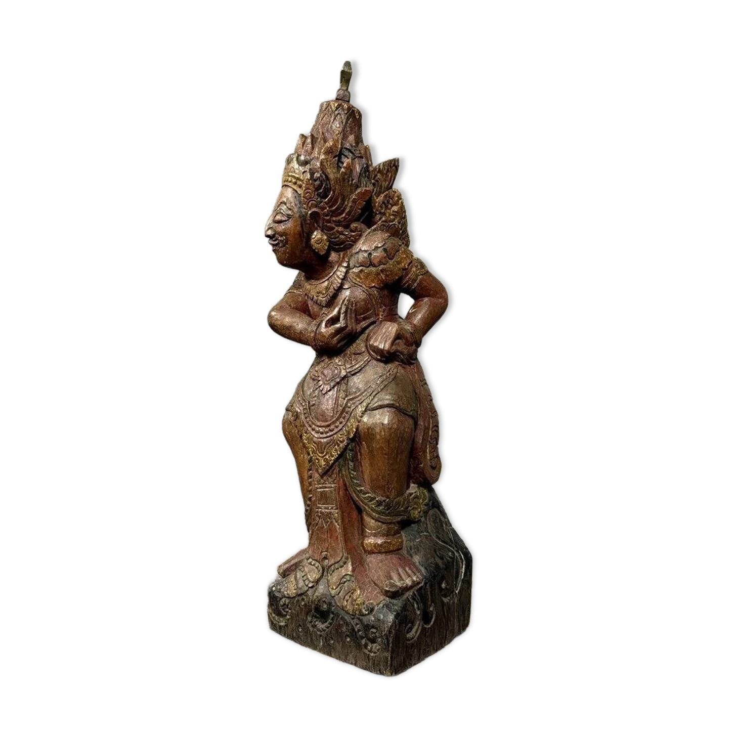 India, mid-19th century: Very large carved wooden statue of a God