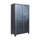 Industrial storage cabinet with 2 brushed steel swing doors, circa 1950