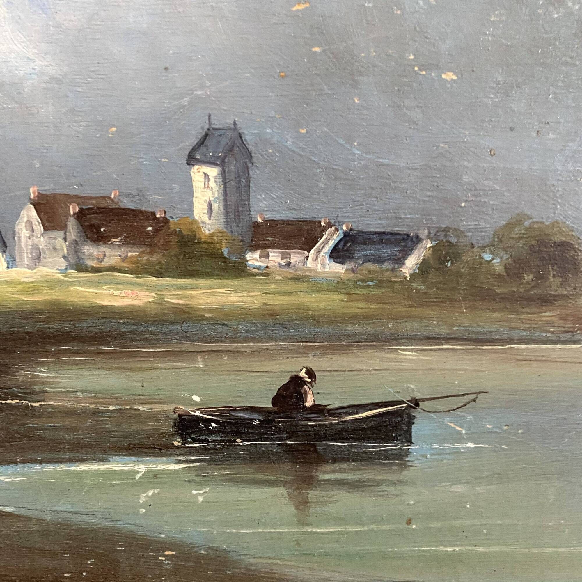 Old painting on wood sea le pouliguen 20x40 cm