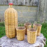 Rattan bottle and glasses