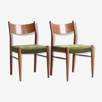 Pair of Consorzio Sedie Friuli Scandinavian-style chairs in oak and velvet