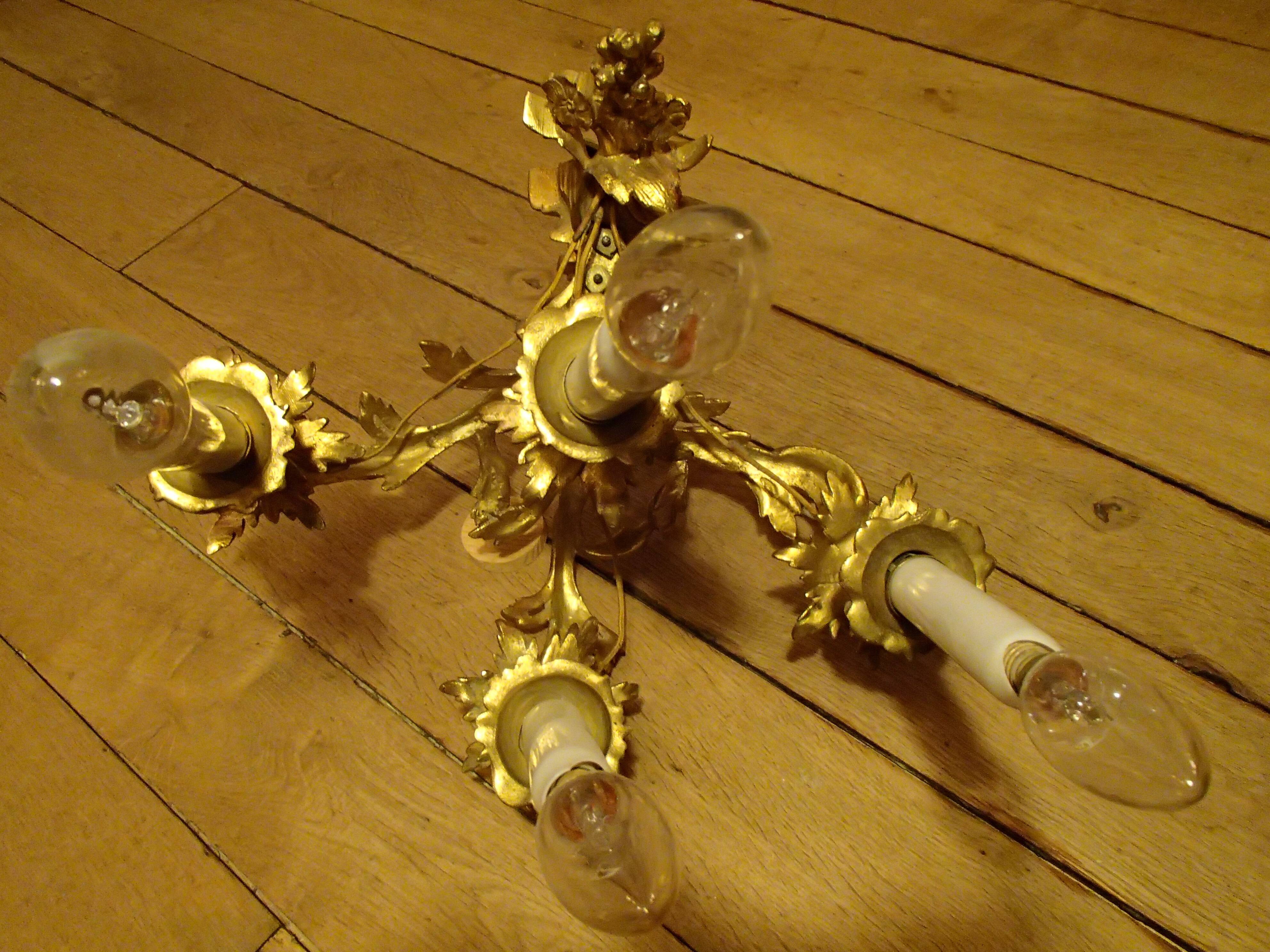 Pair of 4-branch wall sconces - gilded bronze
