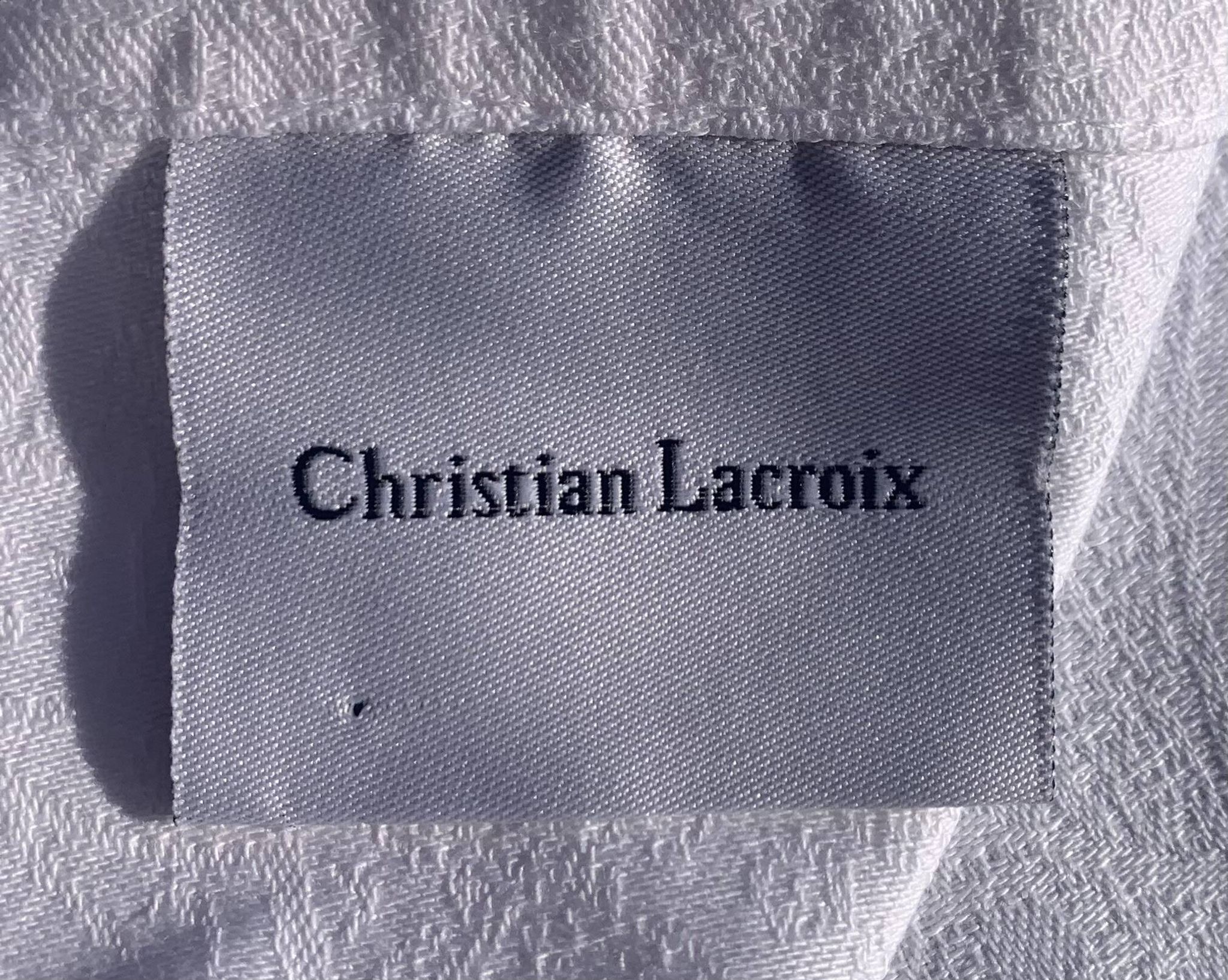 7 white damask cotton napkins, Christian Lacroix, vintage