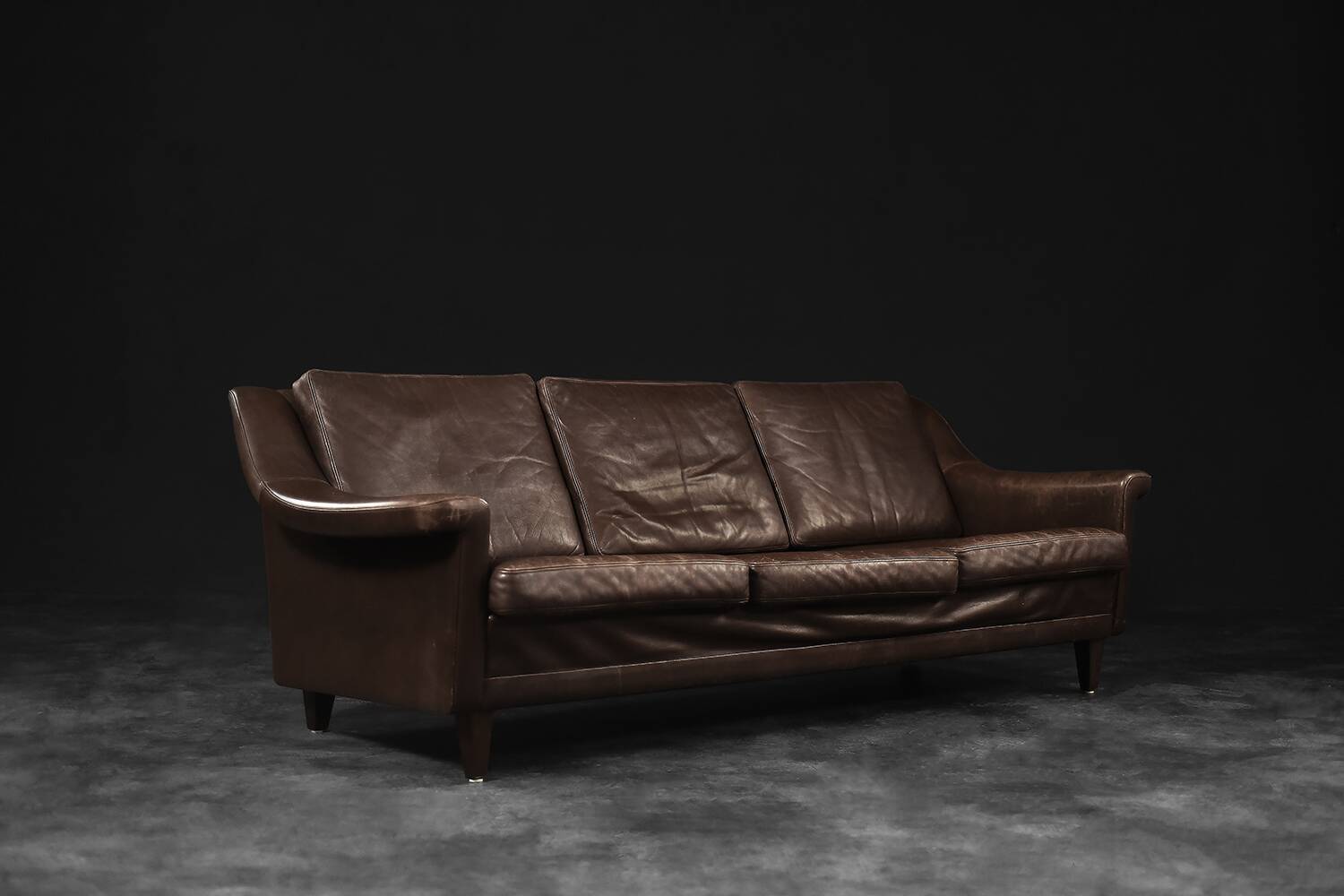 Vintage Mid-Century Scandinavian Danish Modern Brown Leather 3-Seater Sofa, 1970s