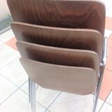 Suite of four chairs in teak color multiplis and chrome / vintage feet 60s-70s