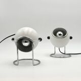 Pair of Rare Targetti Eyeball Lamps in White and Chrome, Italy, 1970s