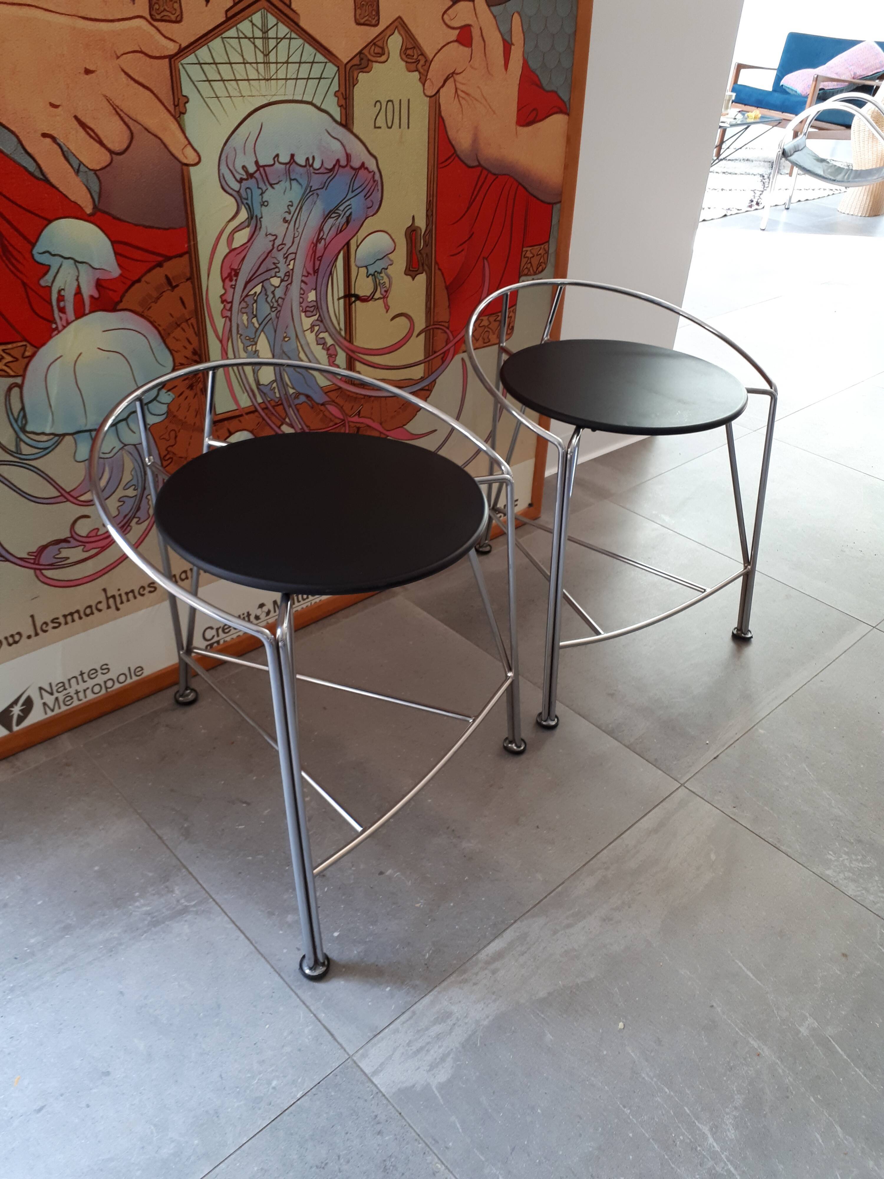 Pair of stools by Pascal Mourgue silver Moon