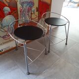 Pair of stools by Pascal Mourgue silver Moon