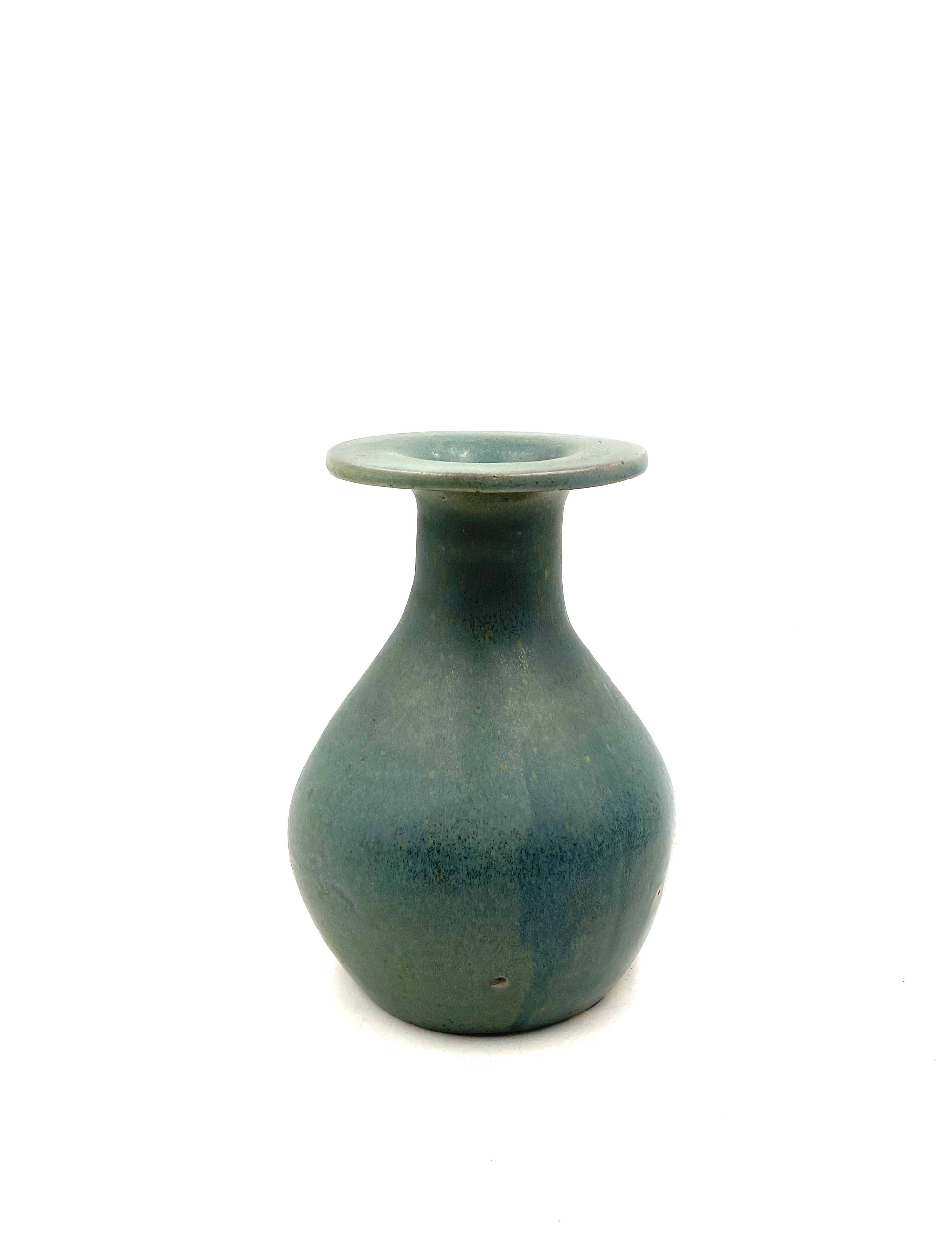 Midcentury light blue ceramic vase, France 1960s