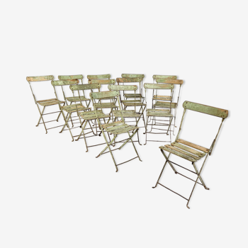 Set of 14 vintage French foldable bistro garden chairs