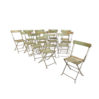 Set of 14 vintage French foldable bistro garden chairs