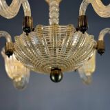 Venetian chandelier in gilded Murano glass with reticello pattern, 6 light arms, circa 1950