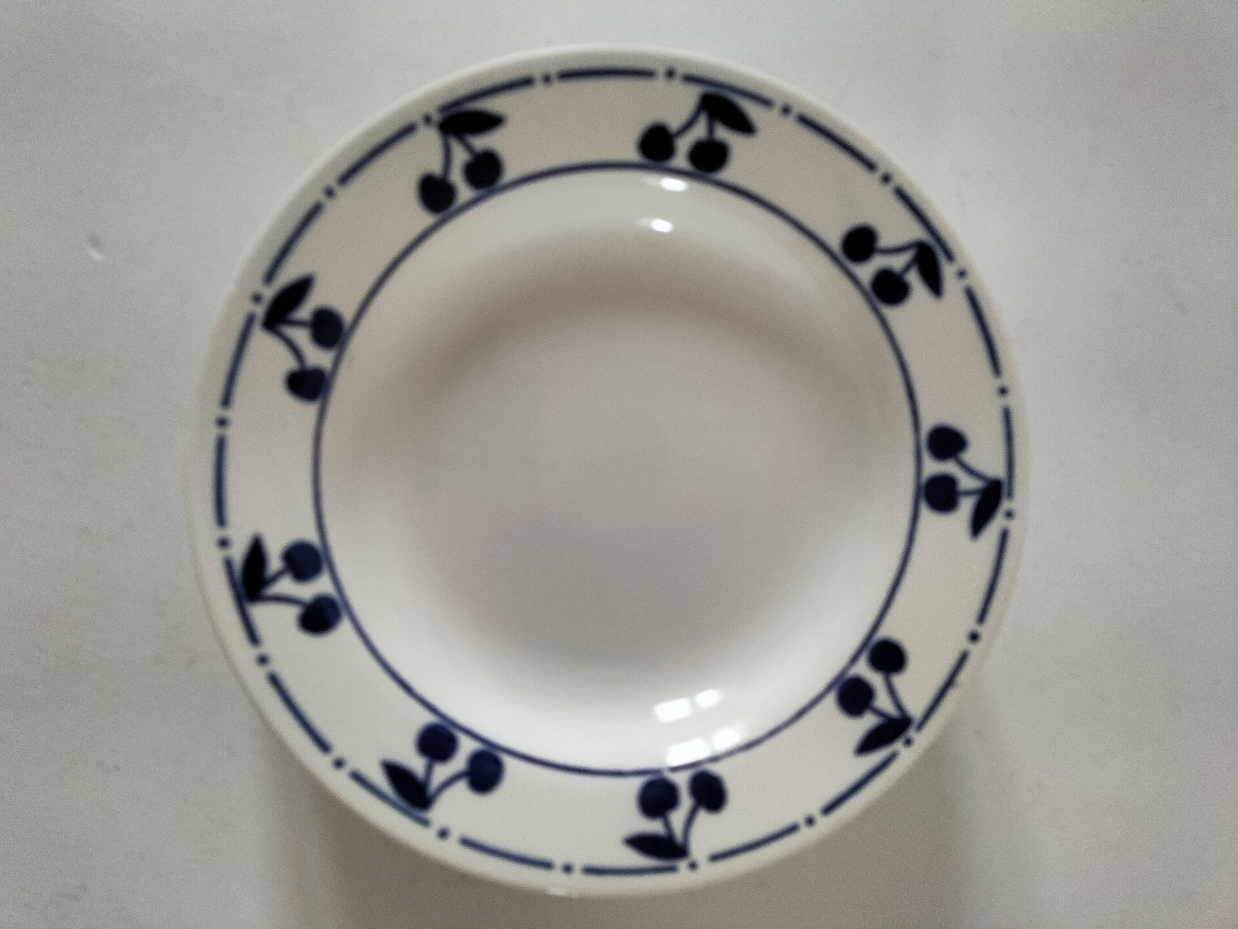Set of 4 antique soup plates – “Blue Cherries” design – 1950s