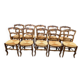 Lot de 10 chaises provençal en bois massif et assise paillée coquille Louis