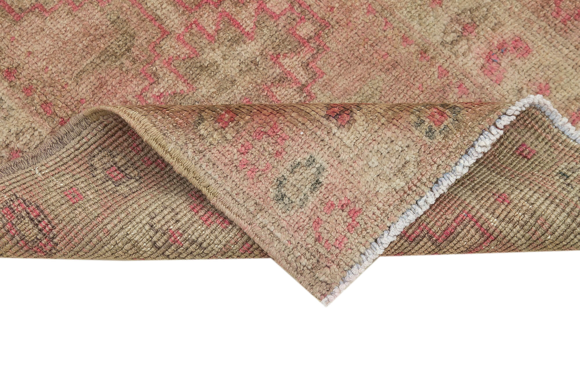 Handmade Vintage Oriental Beige Runner Carpet 77 cm x 331 cm
