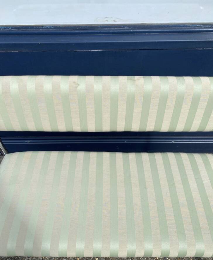 Chrome Bench Green Stripped 1970s Hollywood Regency Modernist Vintage