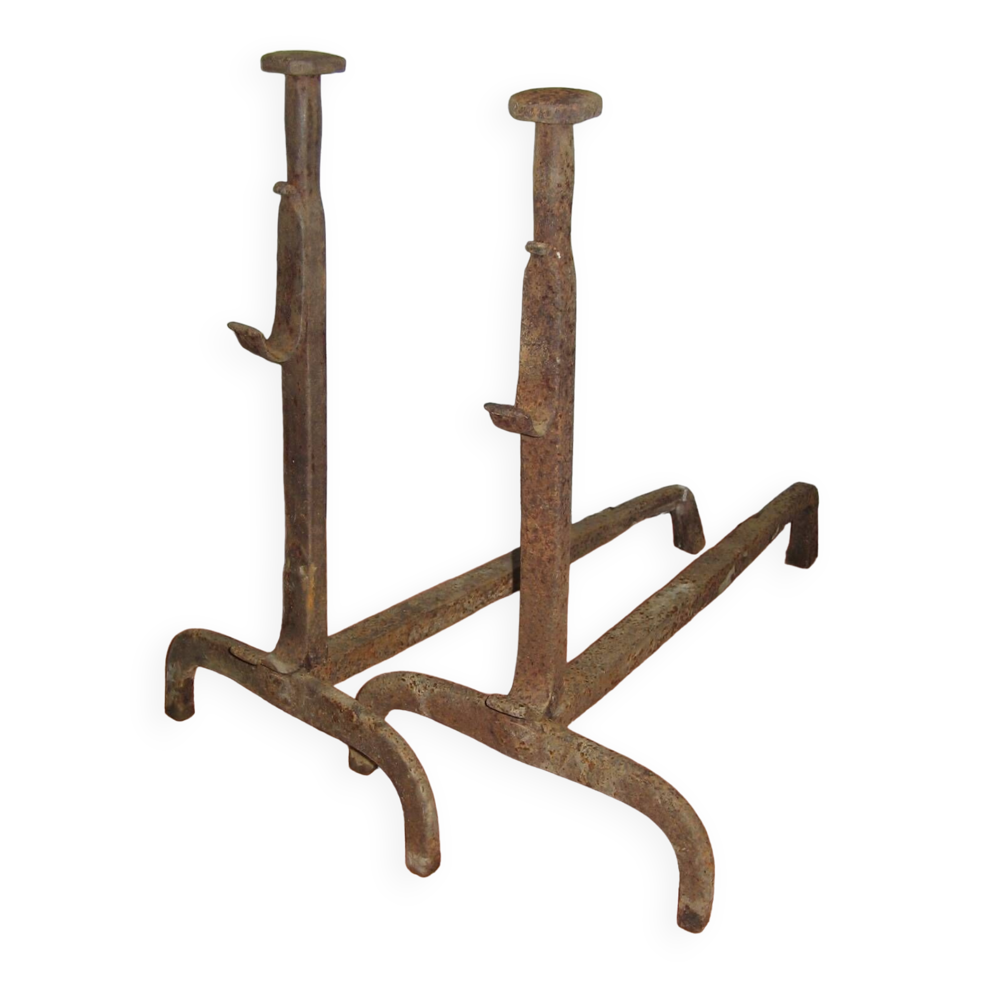 Old wrought iron andirons