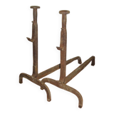 Old wrought iron andirons