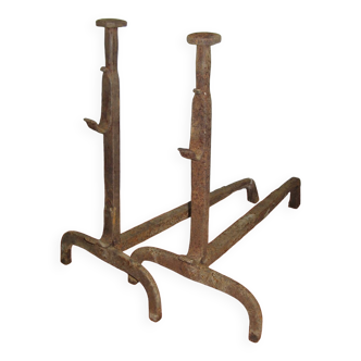 Old wrought iron andirons