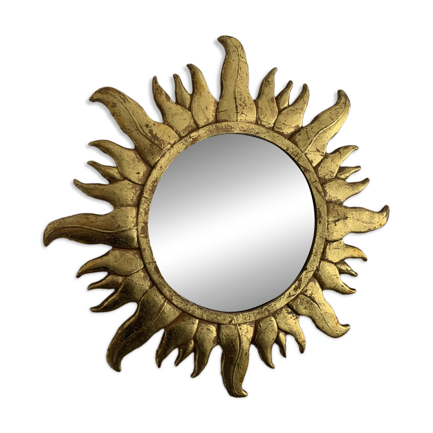 Miroir vintage 1960 soleil or résine sorcière - 49 cm