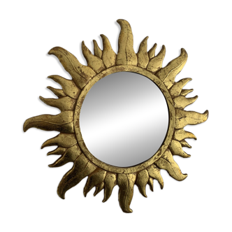 Vintage 1960s gold sun resin witch mirror - 49 cm