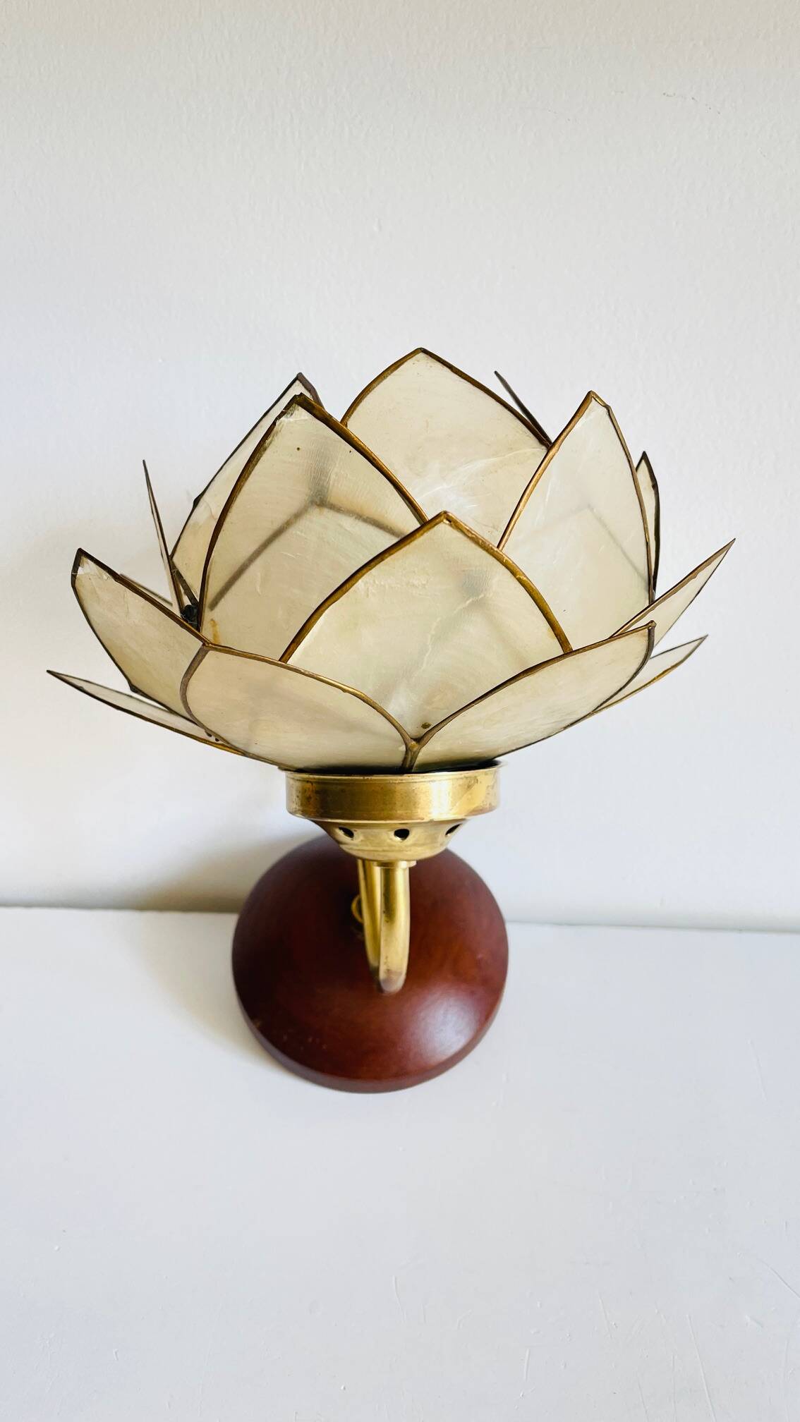 Vintage mother-of-pearl and brass flower wall lamp