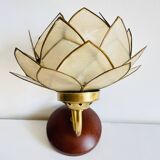 Vintage mother-of-pearl and brass flower wall lamp