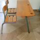 Bureau d’écolier vintage en bois et métal - Bureau double