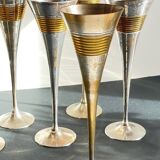 6 Vintage Silver-Plated Brass Champagne Flutes