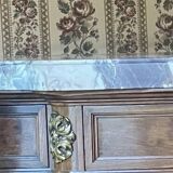 Meuble d’appui Louis XVI en bois précieux, marbre et vitrine – Haentgès Frè