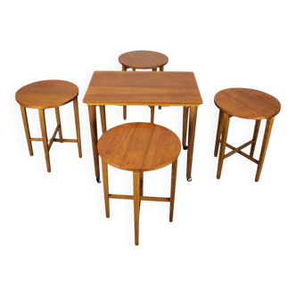Restored mid-century folding table and stools by Poul Hundevad, Denmark, 1960s