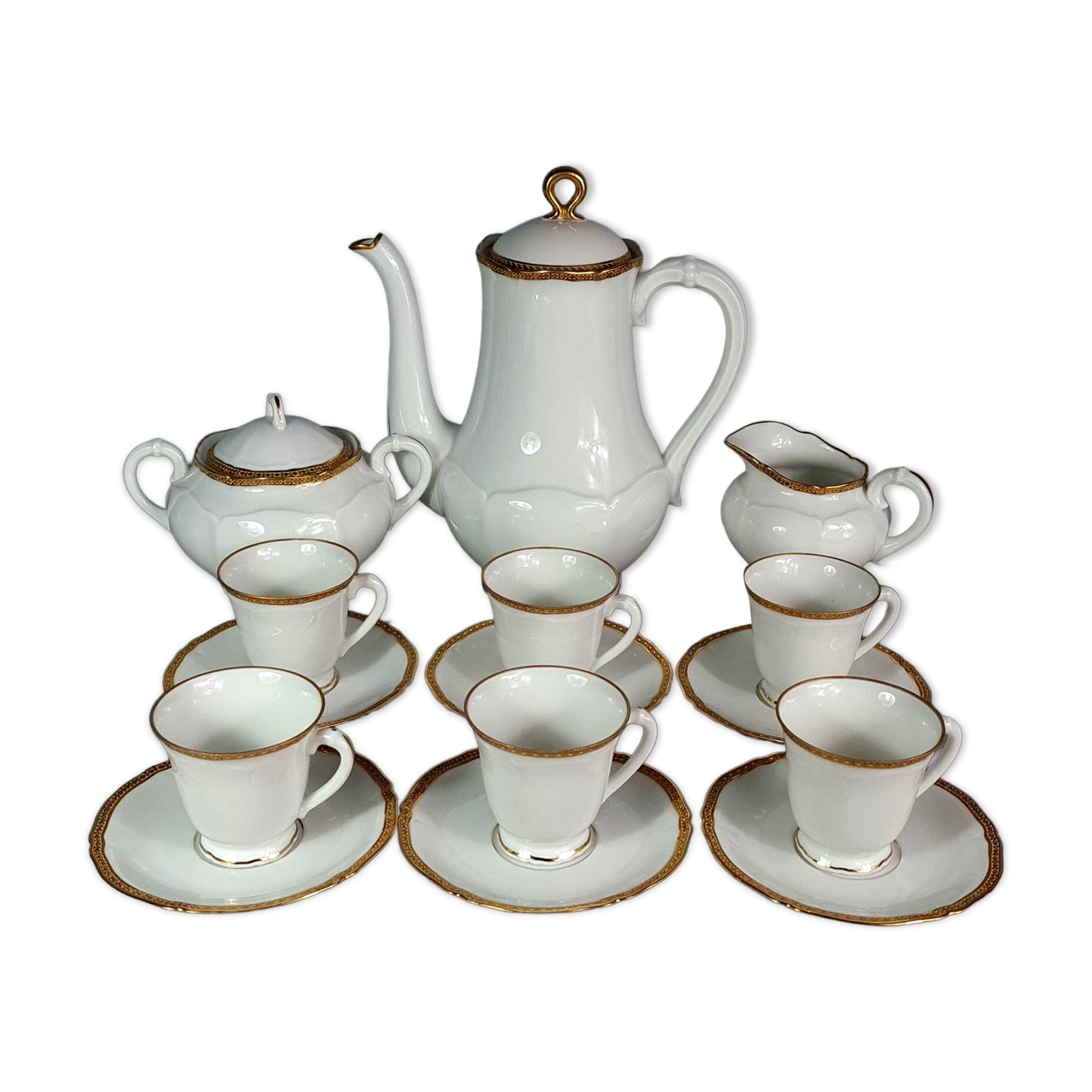 Complete coffee service for 6 people, Giraud Limoges lotus-shaped porcelain C749