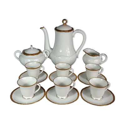 Service café complet 6 personnes porcelaine lotiforme Giraud Limoges C749