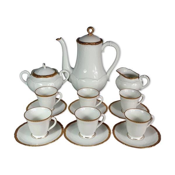 Service café complet 6 personnes porcelaine lotiforme Giraud Limoges C749