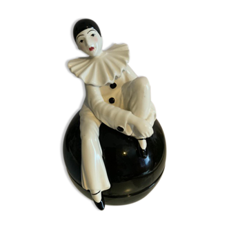 Bonbonnière céramique Pierrot sur boule vintage