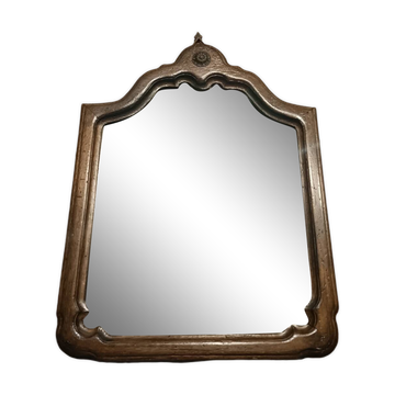 Antique shaped mirror, wood and bronze