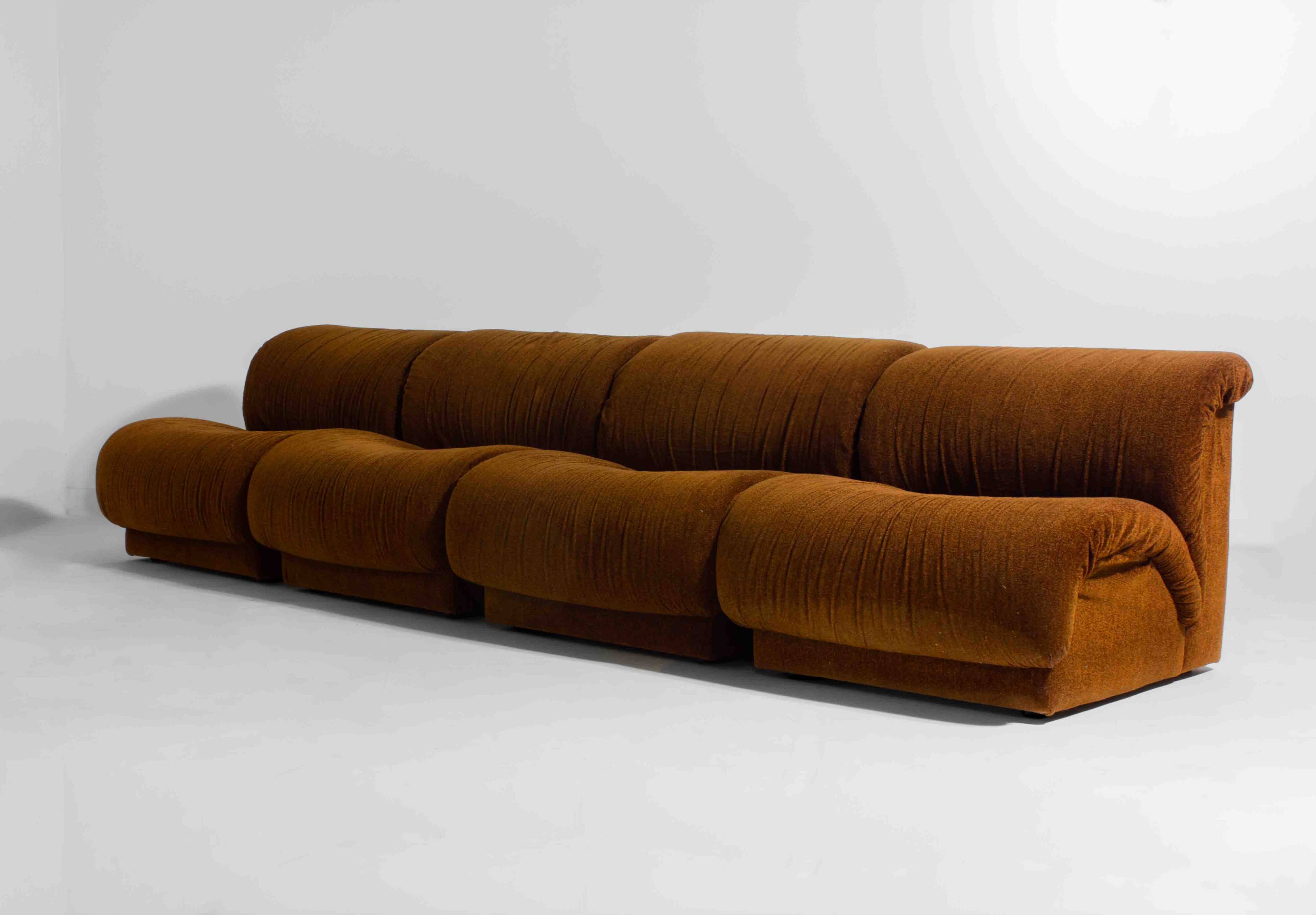 Modular sofa in rust brown velvet by Doimo, 1970s