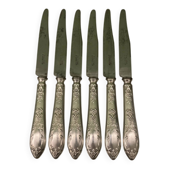 6 silver-plated dessert knives by SFAM and Rumèbe in the Louis XVI style from Narbonne.