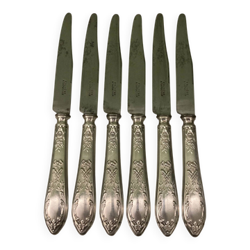 6 silver-plated dessert knives by SFAM and Rumèbe in the Louis XVI style from Narbonne.