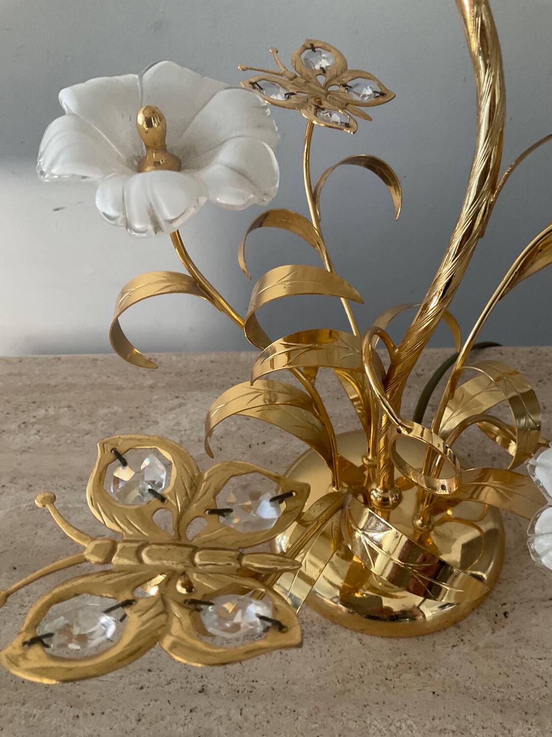 Vintage brass lamp with glass paste flower
