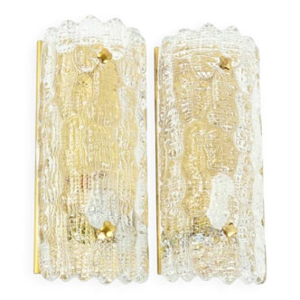 Mid Century Scandinavian Glass & Brass Wall Lamps by Carl Fagerlund, 1960s