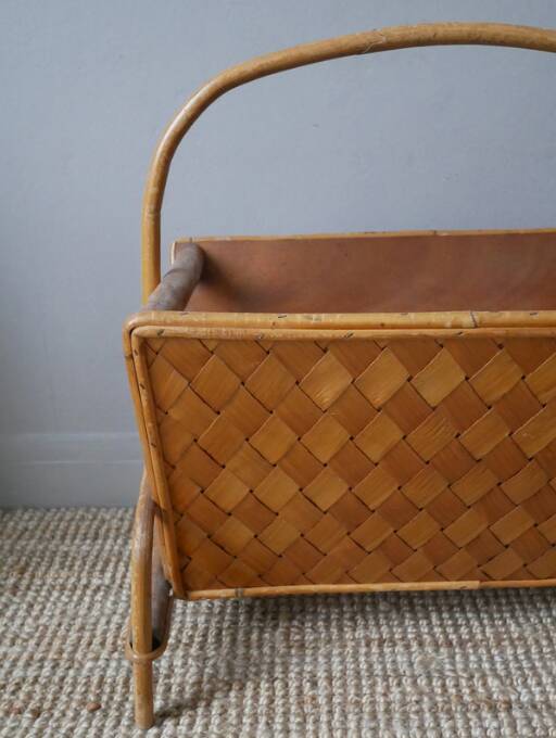 Vintage rattan bamboo magazine rack Scandinavian country decoration handmade woven