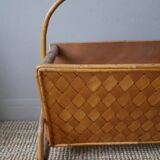 Porte-revue vintage en rotin bambou décoration campagne scandinave fabrication artisanale tressé