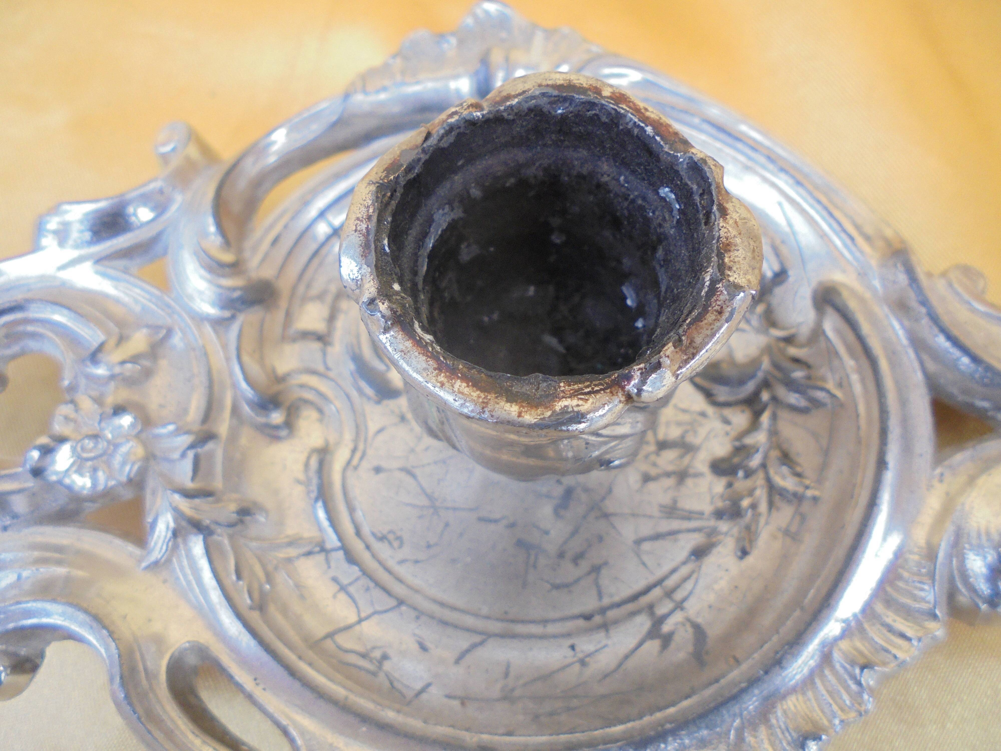 Bronze hand candle holder silver Louis XV style